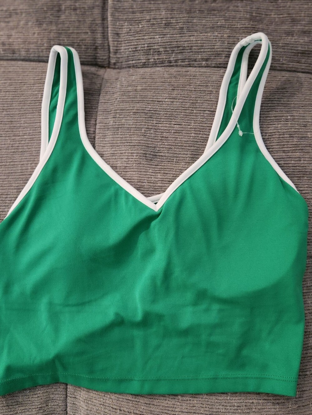 aerie Green V-Neck Cropped Tank with White Trim matching Bike Shorts Posted Too